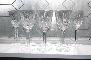 8 Waterford Crystal Golden Lismore Tall Wine Glasses with Gold Rims - Picture 1 of 4
