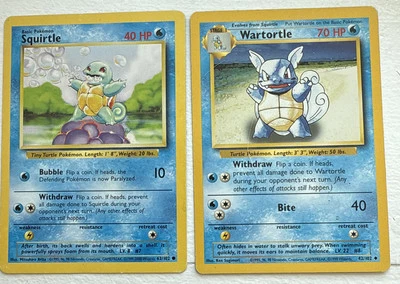 Squirtle 63/102 and Wartortle 42/102 Pokemon Cards Base Set 1999 - Image 1 of 4