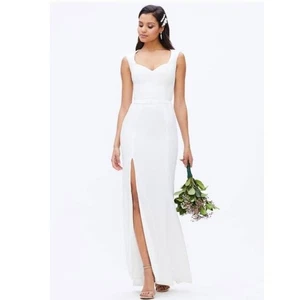 New Dress The Population Monroe Side Slit Gown $248 MEDIUM Off-White - Picture 1 of 7