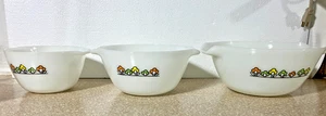Anchor Hocking FireKing Summerfield Flowers Mixing Bowls Nesting Set Of 3 - Picture 1 of 10