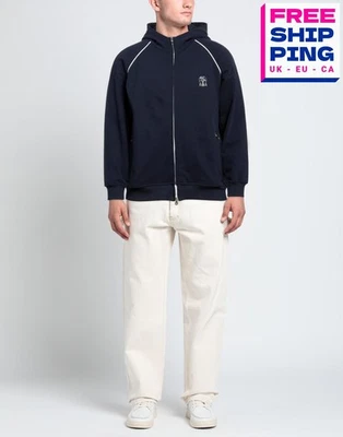 RRP€990 BRUNELLO CUCINELLI Hoodie Size 5XL Logo Full Zip Blue Made in Italy - Imagem 1 de 4