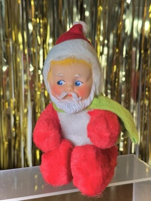 NEUWERTIG Vintage Weihnachten Knickerbocker Gummi Baby Gesicht Weihnachtsmann Plüsch Puppe - Bild 1 von 4