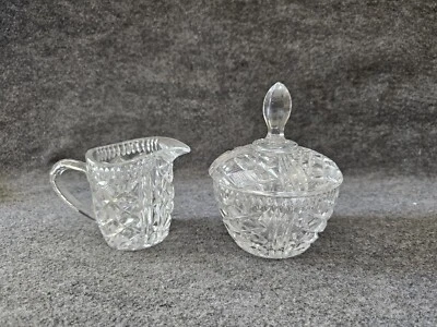 Crema y azucarero vintage de cristal de plomo transparente brillante con juego de tapa Foto 1 de 4
