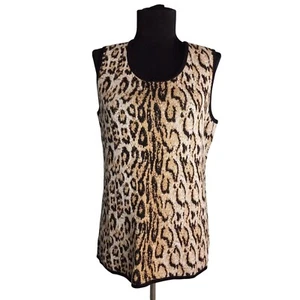Chicos Size 2 L Knit Top Womens Vivid Cheetah Amelia Tank Sleeveless Sweater - Afbeelding 1 van 8