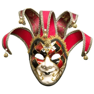 Full Face Men Venetian Theater Jester Joker Masquerade Mask Bells Mardi Gras - Picture 1 of 11
