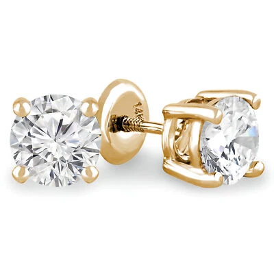 0.81 CT Round SI1 J Diamond Earrings 14K Yellow Gold — 第 1/4 张图片