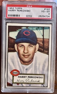 1952 Topps #142 Harry Perkowski (RC) PSA VG/EX 4 *Reds* - Image 1 of 2