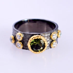 Nuevo Anillo Banda Moldavita Real Piedras Preciosas Plata Esterlina 925 Joyería Unisex Fina - Imagen 1 de 6