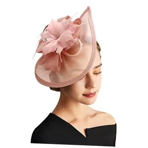 Women Fascinator Hats Tea Party Hat Vintage 1 Pc: Light Pink Feather Flower - Picture 1 of 8