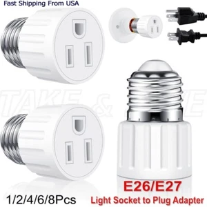 E26/E27 Light Socket to Plug Adapter 2/3 Prong Light Bulb Outlet Adapter 1-8Pcs - Picture 1 of 11
