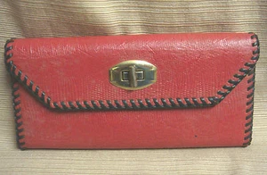 Vintage CLUTCH GELDBÖRSE rot mit schwarzer Schnürung & Messingbeschlägen - Bild 1 von 10