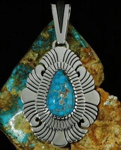 Alton Bedonie Candelaria Spiderweb Turquoise Pendant - Picture 1 of 5