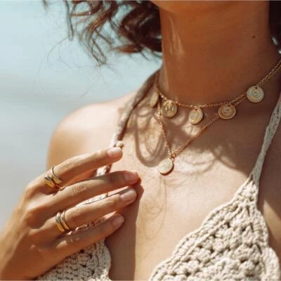 Damen Kette gold vergoldet Sonne 18 Karat Strand Halskette WASSERFEST K6188DL - Bild 1 von 4