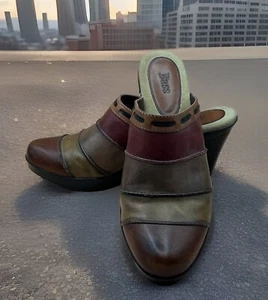 BASS Women's Multi-Color Leather Redford Block Heel Slide Brazil Size 9M EUC - Picture 1 of 10