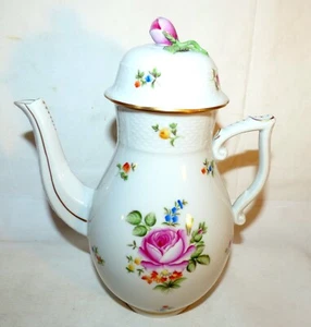 HEREND Kaffeekanne Bouquet of Flowers 611 Blumen Rose Gold Osier 1940 Rar 22107 - Bild 1 von 12