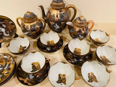 Antique 19th Century Meiji Japanese Satsuma Immortal Figure Porcelain Tea Set - Image 1 of 4