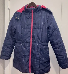 Girls Nautica Performance Puffer Coat L 12/14 Navy , metallic zip out Hood - Picture 1 of 6