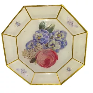 FRANCIA 012 Piatto crema ottagonale dipinto a mano api floreali farfalle decoupage - Foto 1 di 7