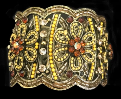 Precioso Brazalete Art Deco Oro Ámbar Cristal Floral y Amarillo Foto 1 de 4