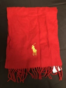 Vintage Polo Ralph Lauren Scarf 100% Lambswool Big Polo Player Red Made In Italy - Picture 1 of 6