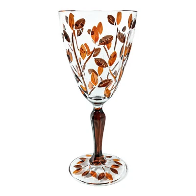 Murano Glass Wine Orange Brown Dark Stem Hand Painted Height 19.3cm Venice Italy - Image 1 of 2