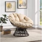 OSP Home Furnishings Pillow Cushion and Brown Wicker Weave Round Cream/Brown