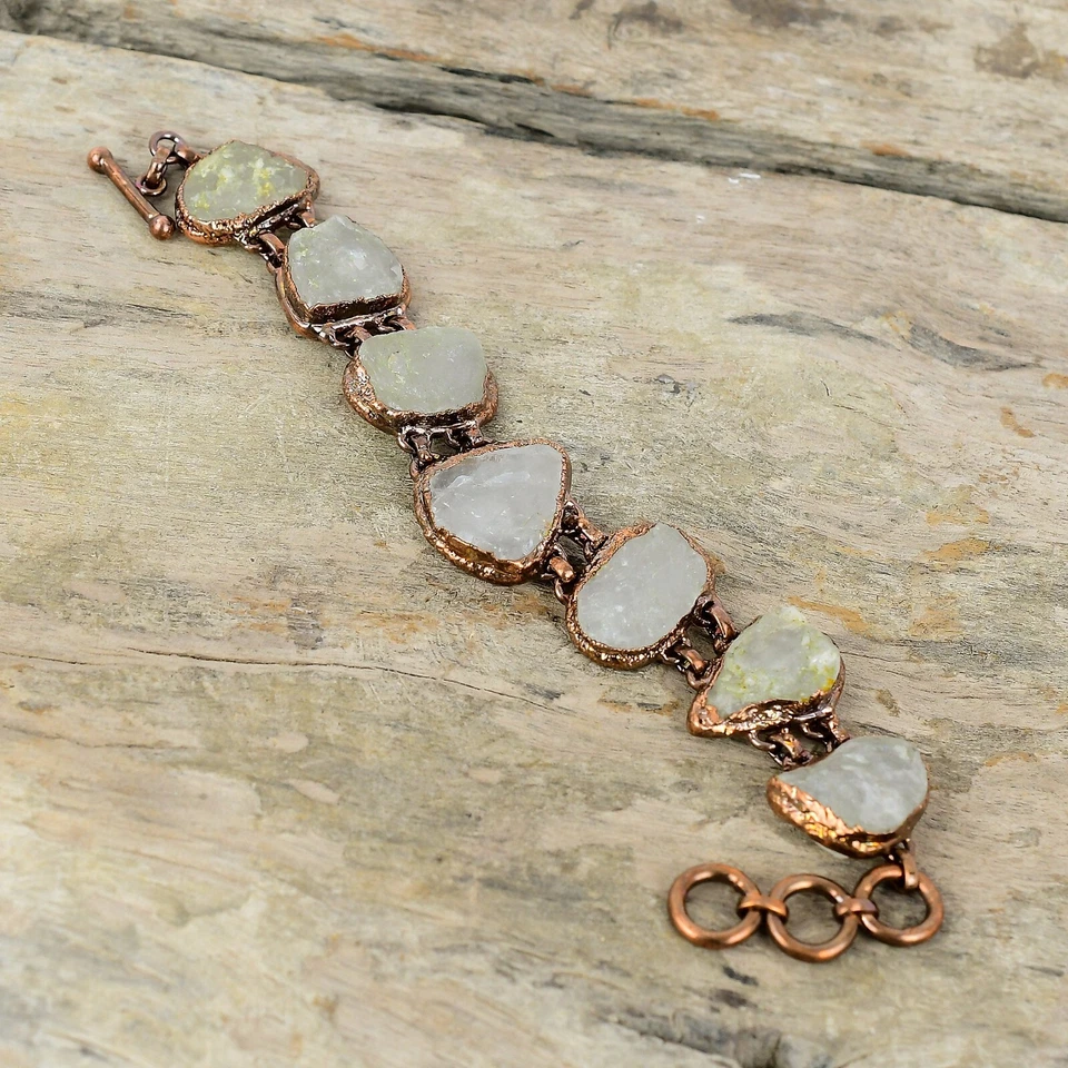 Rainbow Moonstone Rough Copper Love Gift Electroformed Adjustable Bracelet 6.0" - Image 1 of 4