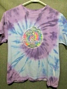 PURPLE/BLUE TIE DYE S/S COTTON BASIC T-SHIRT YOUTH KIDS MEDIUM - Picture 1 of 5