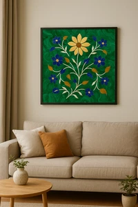 Floral Pietra Dura Malachite Wall Panel – Handmade Semi Precious Stone Inlay Art - Picture 1 of 9