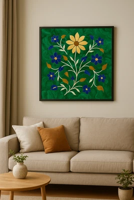 Floral Pietra Dura Malachite Wall Panel – Handmade Semi Precious Stone Inlay Art - Image 1 of 4