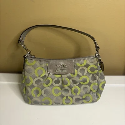 Coach Green Gray Canvas Leather Trimmed Signature C Bag Small - Image 1 of 4
