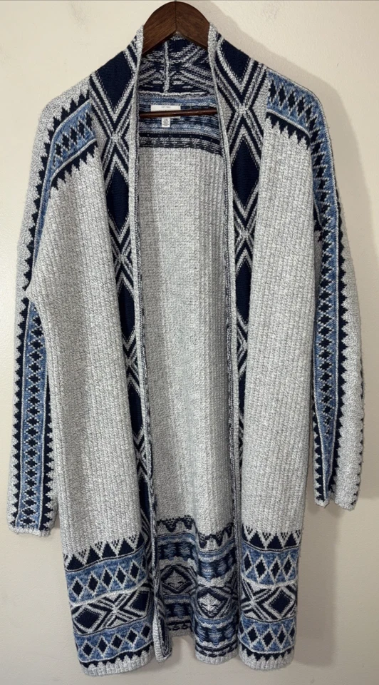 Lucky Brand Sweater Womens Large Aztec Cardigan Open Front Tribal Knit Boho - Image 1 of 4