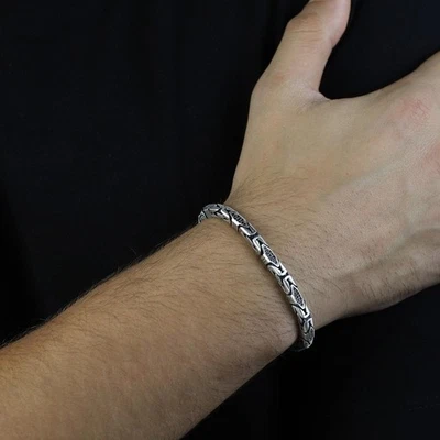 925 Sterling Silver Onyx King Chain Bracelet Onyx Stone Byzantine Chain Bracelet - Image 1 of 4