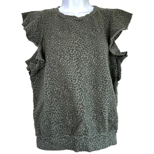 Anthropologie Tla Leopard Print Ruffle Sleeve Sweatshirt Size M Preppy Boho - Picture 1 of 6