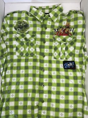 Raw Blue Men's Plaid Button Up Drift Club Casual Green Short Sleeve Shirt 2XL - Image 1 of 4