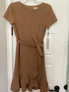 Calvin Klein Women's Short-sleeve Belted Ruffle Tie Dress Size 10 - Picture 1 of 7