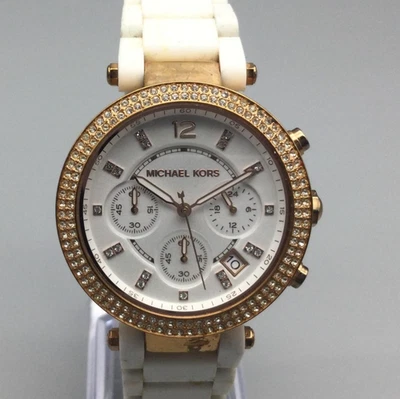 Reloj Michael Kors Cronógrafo Mujer 39mm Tono Oro Blanco Batería Nueva 7.25" Foto 1 de 4