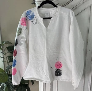 Kunkys Hand Painted Art To Wear Sweatshirt Size XL Ties White Colorful Circles - Picture 1 of 7