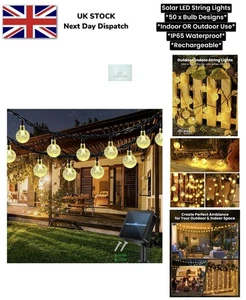 Solar Garden Lights Warn White 50 LEDS 8 Modes String Lights Solar Powered - Picture 1 of 17
