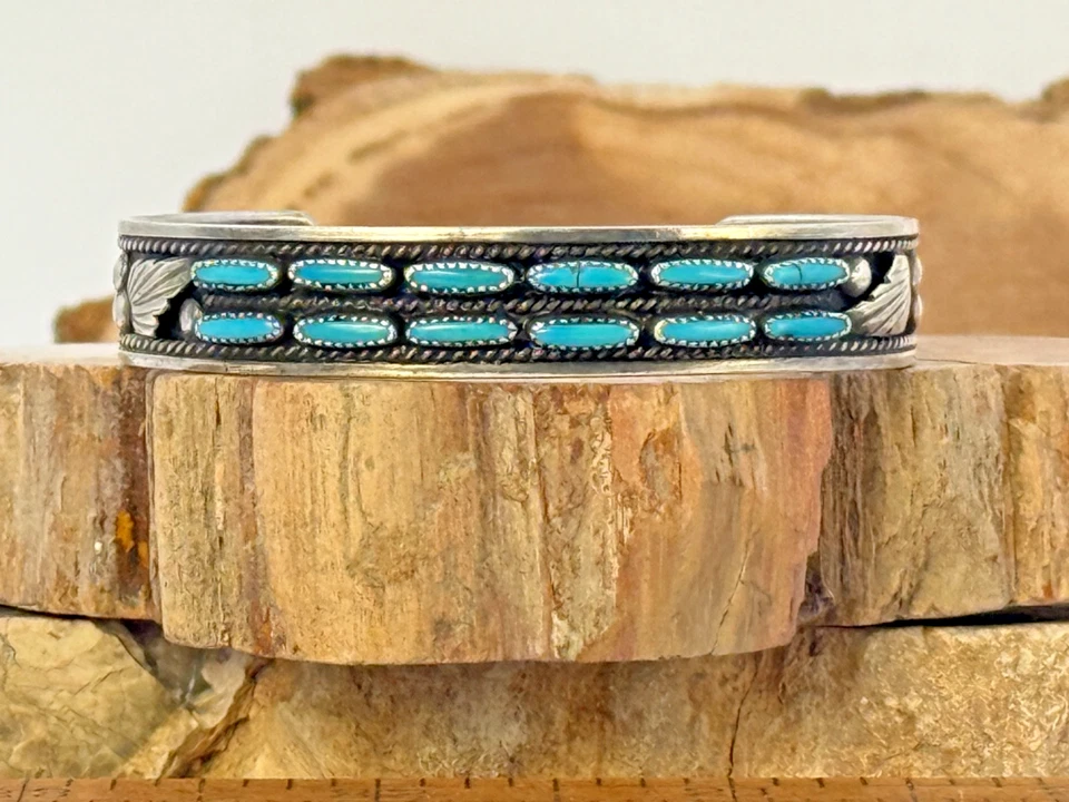 Dave & Celia Nieto Zuni Native Needlepoint Turquoise Cuff Bracelet--NLB25.20 - Image 1 of 4