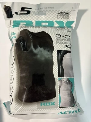 Paquete de 5 camisetas sin mangas acanaladas blancas/negras/grises RBX para hombre talla L- Foto 1 de 4