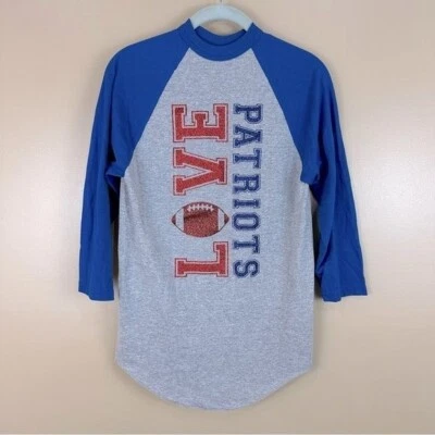 Love Patriots Football Blue & Gray Women’s 3/4 Sleeve Top T-shirt Small - Image 1 of 4