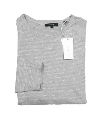 Мужская рубашка Vince серая вересковая кормушка в полоску из хлопковой смеси с круглым вырезом и длинным рукавом - Изображение 1 из 4