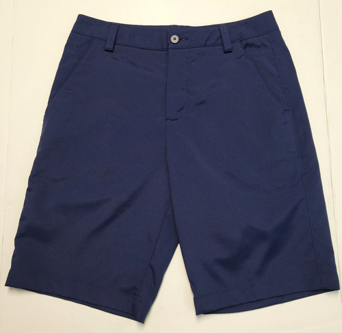 PUMA pantaloncino casual uomo 30 small S blu navy poliestere piatto davanti 10" cuciture interne