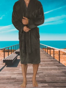 Herren Bademantel Saunamantel Mikrofaser Kuschelig Weich Wellnessmantel L / XL  - Bild 1 von 2