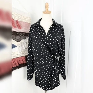 Abercrombie & Fitch Polka Dot Faux Wrap Shirt Dress Black/White Sz L Tall NWT - Picture 1 of 9