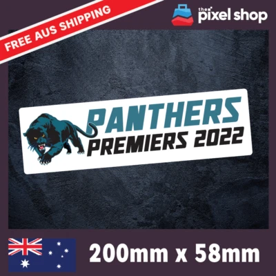 PANTHERS 2022 PREMIERS BUMPER CAR WINDOW VINYL DIE CUT STICKER NRL PENRITH 200mm - Image 1 of 4