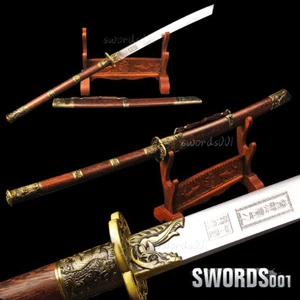 Long Rosewood Handle Kangxi Sword Chinese Emperor Broadsword Folded Steel Blade  - Picture 1 of 12