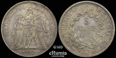 FRANCE, Third Republic, 5 Francs 1874 K, Bordeaux, XF+ - Image 1 of 4