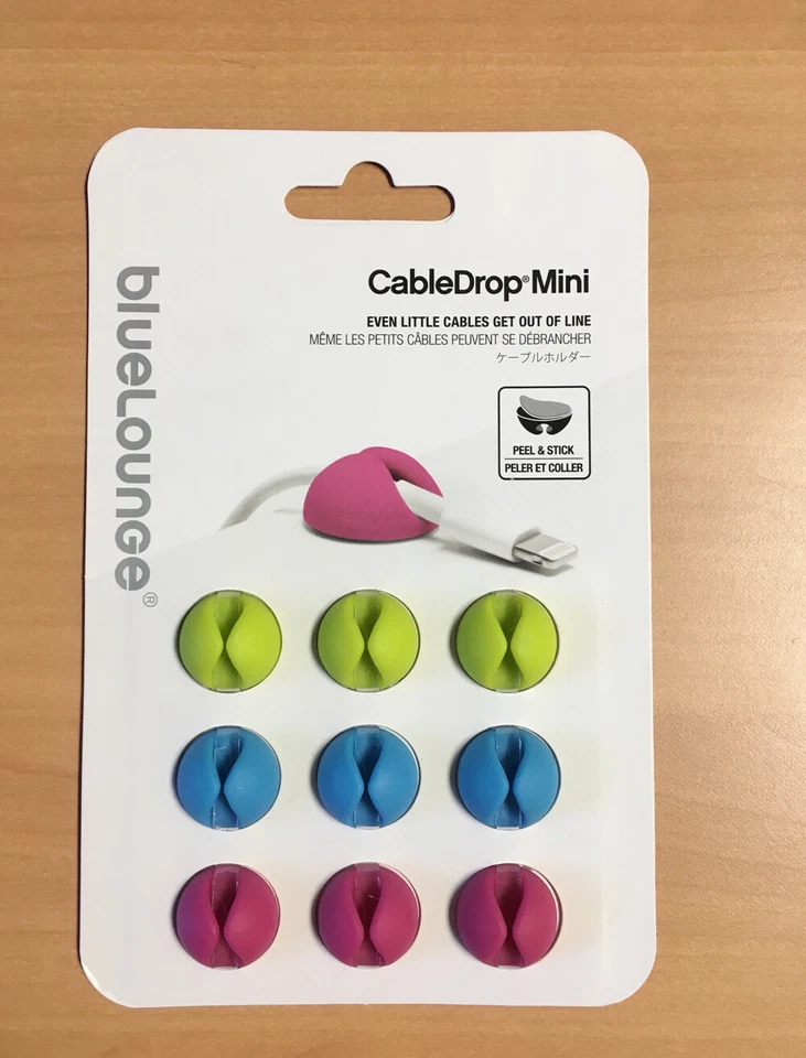 Cable Management 9 Mini Peel and Stick, CableDrop by Bluelounge  Green Blue Pink - Image 1 of 1